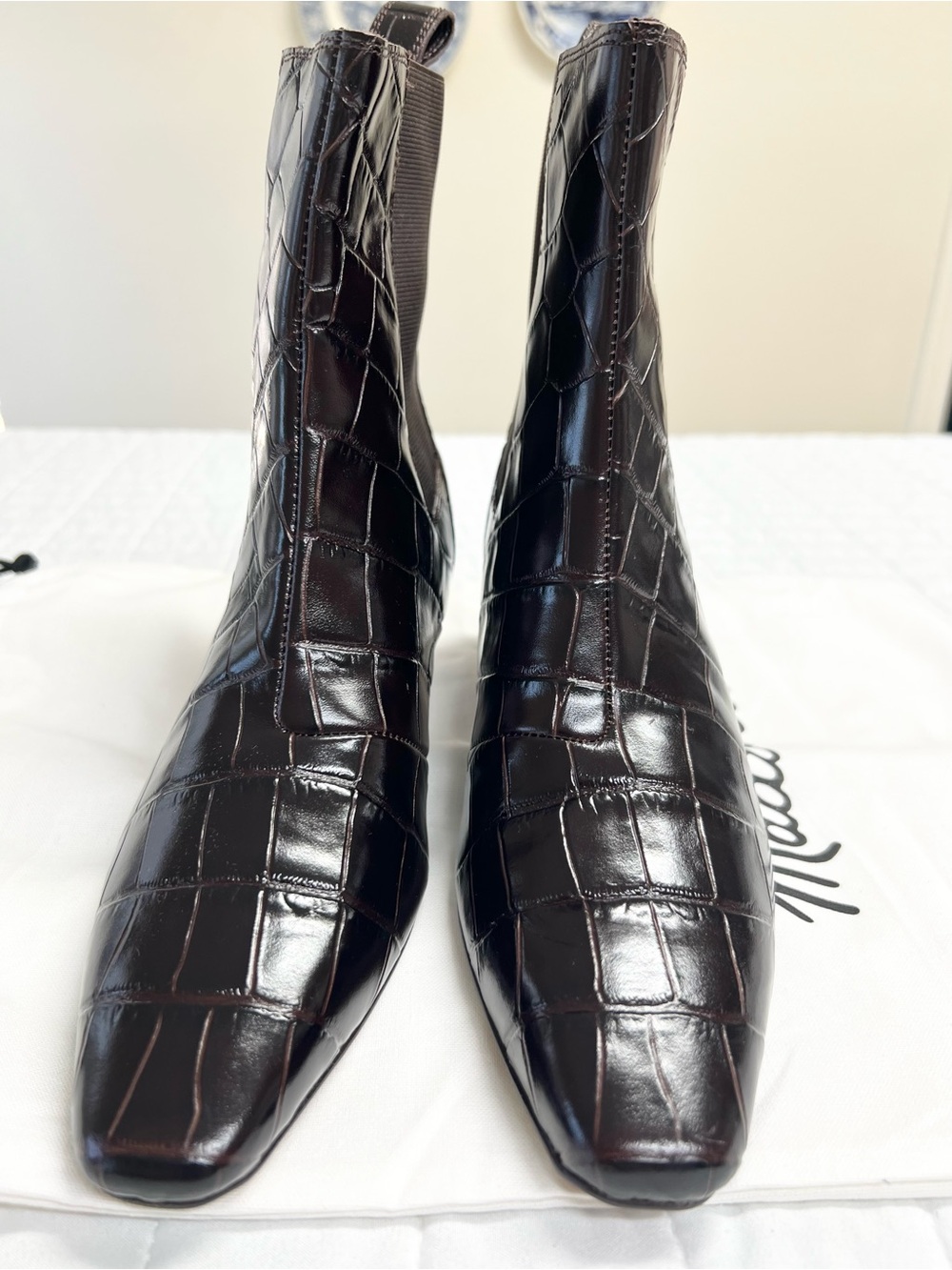 Madewell Dimes Chelsea Boots Coffee Bean Croc Embossed Leather Ankle Boots 7 - Picture 9 of 12